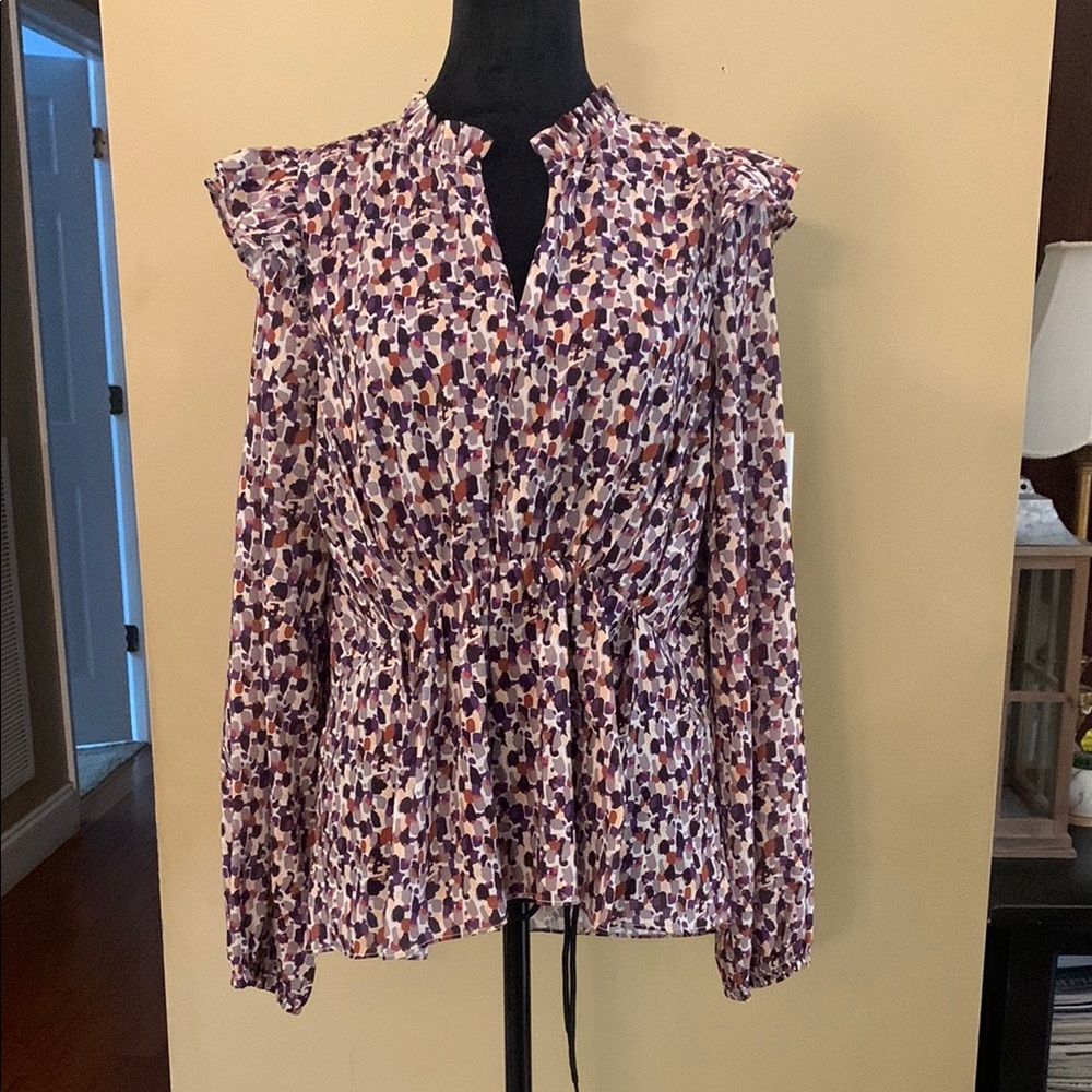 Joy Joy Pink and Black Ruffled Long Sleeve Blouse